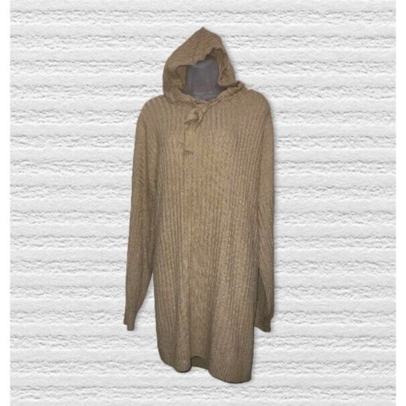 Sugar Moon Rib-Knit Hoodie Sweater Dress Women's Size Medium Khaki Tan Brown - Picture 5 of 8